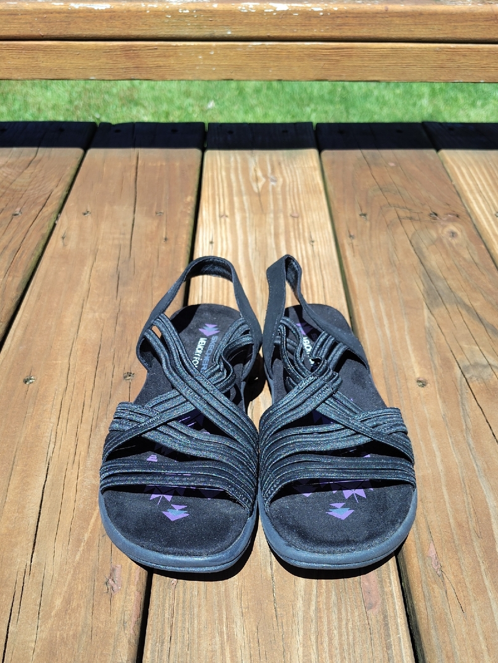 Skechers Black Memory Foam Reggae Slim Simply Stretch Sandals Size 7 New
